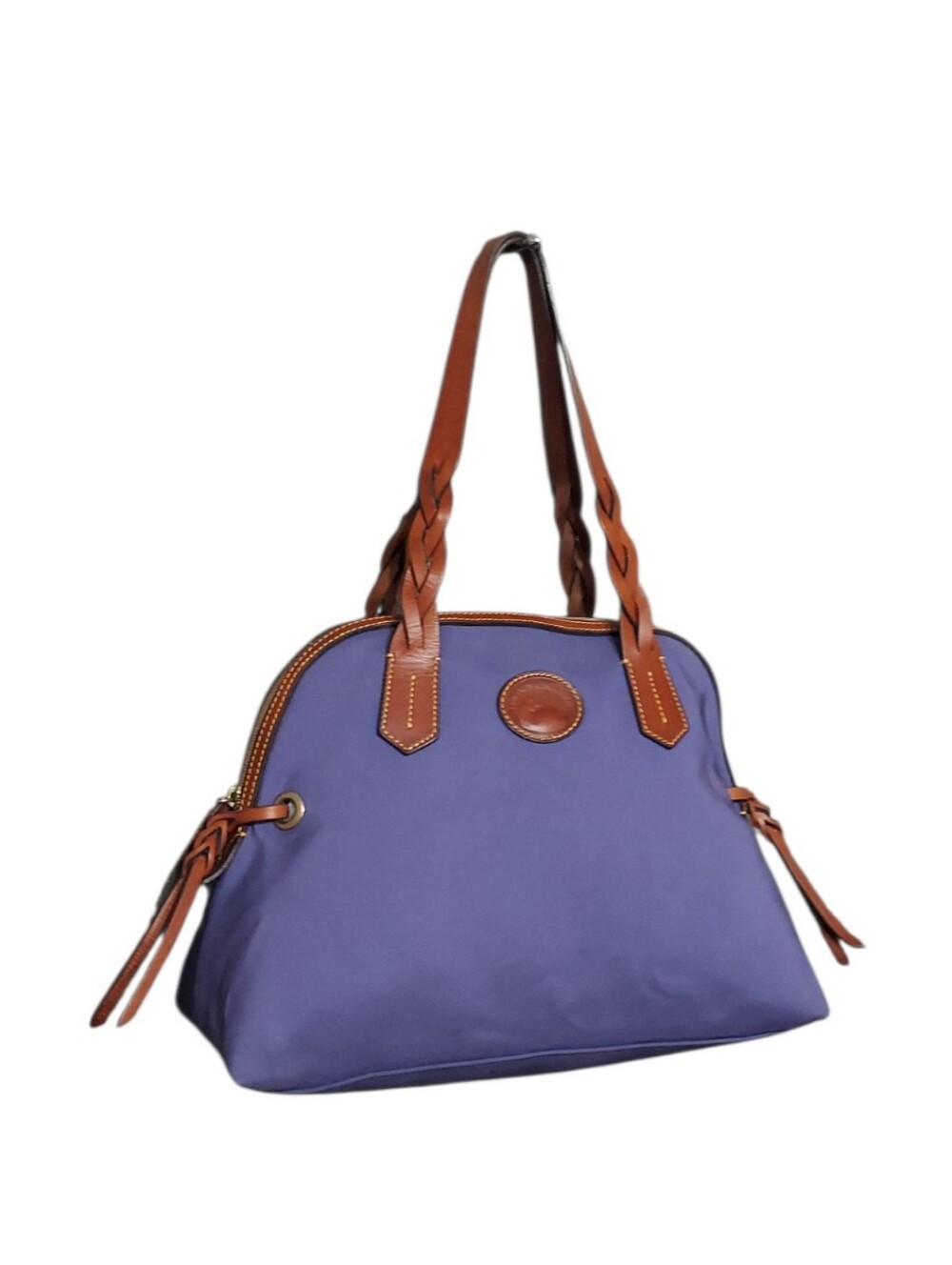 Dooney & Bourke Violet Nylon & Braided Leather Domed Satchel Brass HW